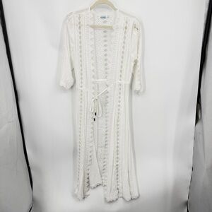 Blue Island Cover Up Dress white Guaze Crochet Semi Sheer Tassle Boho sz S